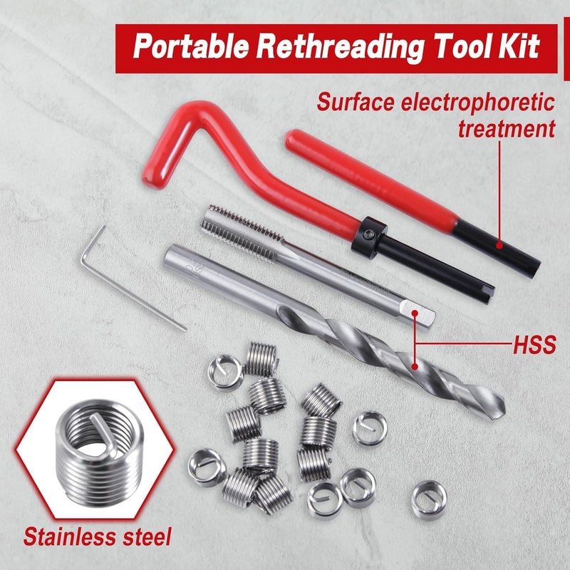 LEONTOOL 20 Piece M10 x 1.5mm Thread Repair Insert Kit, Metric Stainless Steel Helicoil Kit with HSS Drill Bits, Portable Rethreading Tool Kits, Compatible Hand Tool Set for Auto Repairing - Image 2